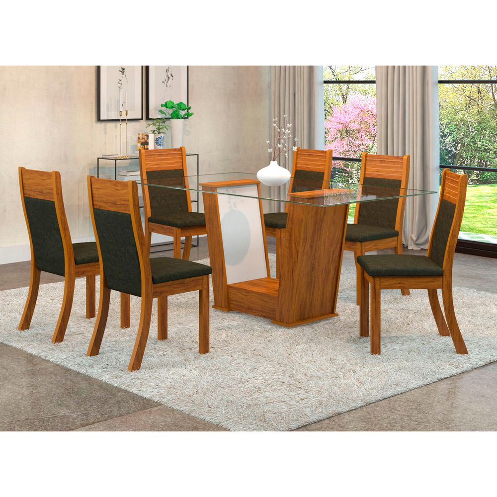 Juego de Comedor Rectangular 6 Sillas Madera/Vidrio Dalia Negro Inbuia